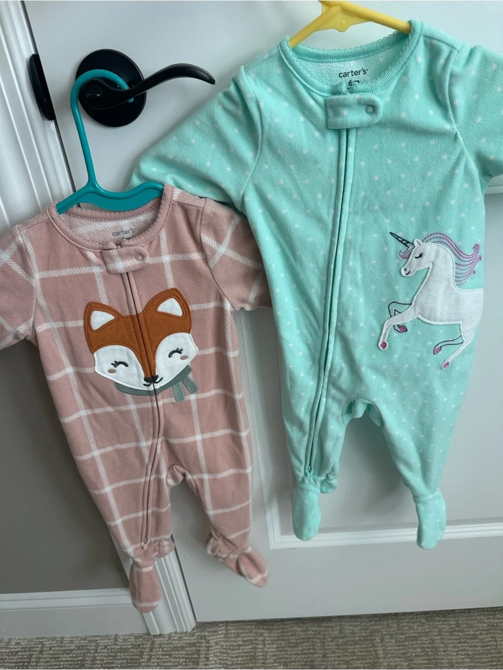 Carter's Mint Unicorn & Dusty Rose Fox Footed One-Pieces